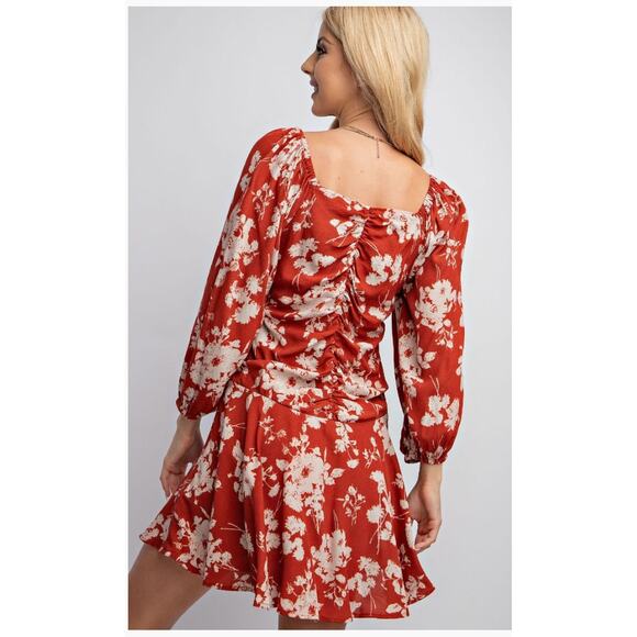 Easel Floral Printed Fitted Dress Large Crimson ED21644 - Picture 3 of 3